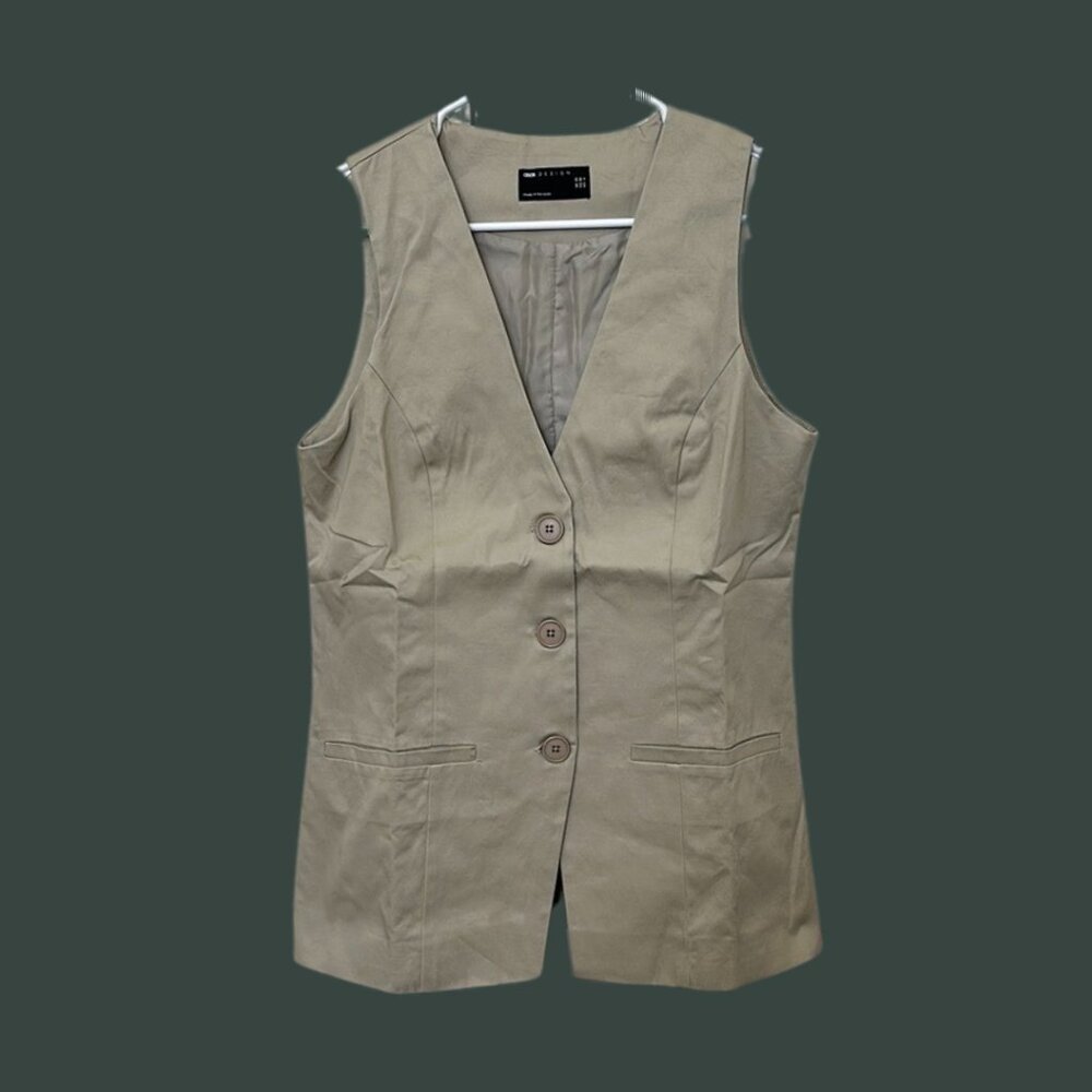 ASOS DESIGN Longline V-Neck Vest | “Stone” Tan | Size US 6 (UK 10)